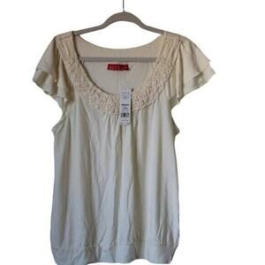 Women's NWT Cream Short Sleeve Shirt Top Large